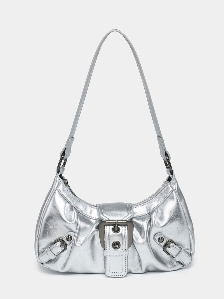 Vintage PU Leather Magnetic Closure Zipper Underarm Bag - vintage fashion, retro style