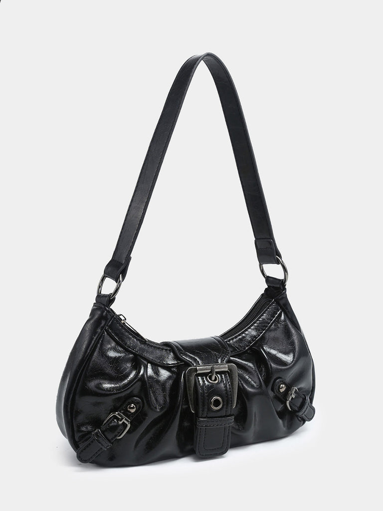 Vintage PU Leather Magnetic Closure Zipper Underarm Bag - vintage fashion, retro style
