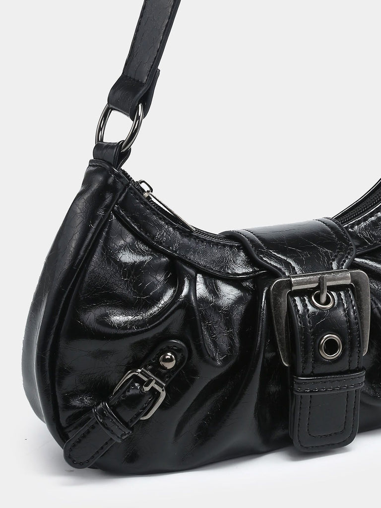 Vintage PU Leather Magnetic Closure Zipper Underarm Bag - vintage fashion, retro style