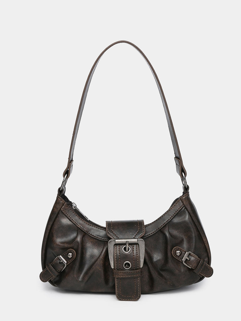 Vintage PU Leather Magnetic Closure Zipper Underarm Bag - vintage fashion, retro style