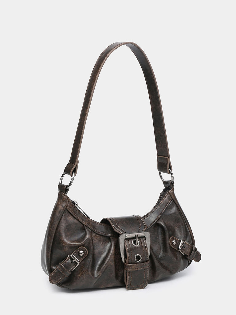 Vintage PU Leather Magnetic Closure Zipper Underarm Bag - vintage fashion, retro style