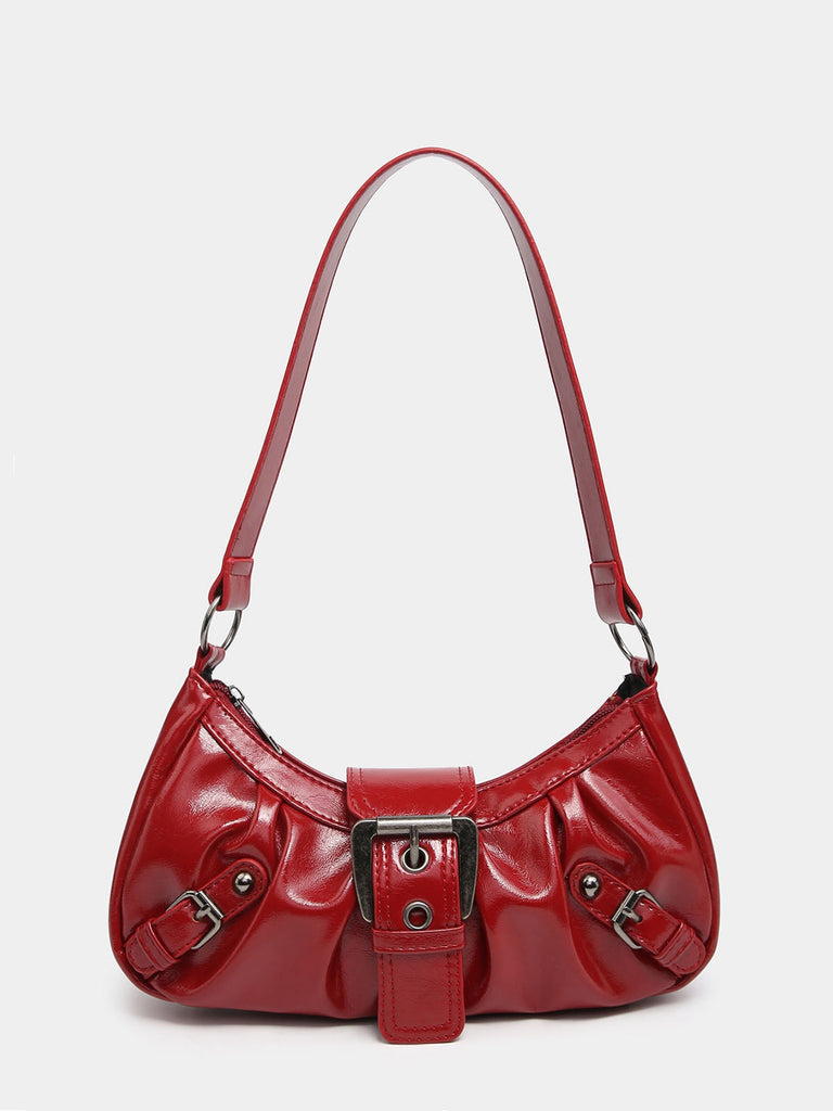 Vintage PU Leather Magnetic Closure Zipper Underarm Bag - vintage fashion, retro style