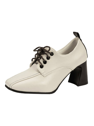 She finds her 1950s story in this Vintage Leather Pointed Lace-Up High Heels