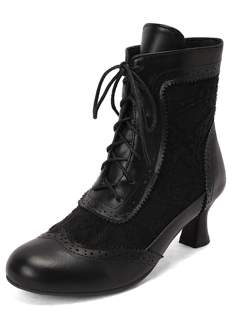 Vintage Leather Solid Lace Heel Boots: timeless 1950s elegance she makes her own