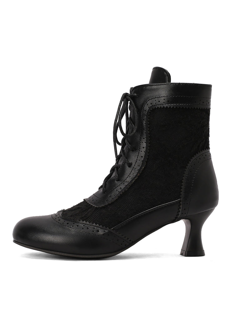 Vintage Leather Solid Lace Heel Boots — 1950s style that transcends decades