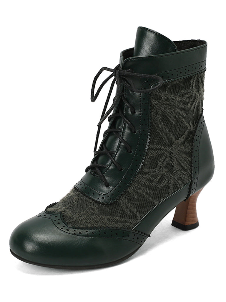 Vintage Leather Solid Lace Heel Boots — 1950s style that transcends decades