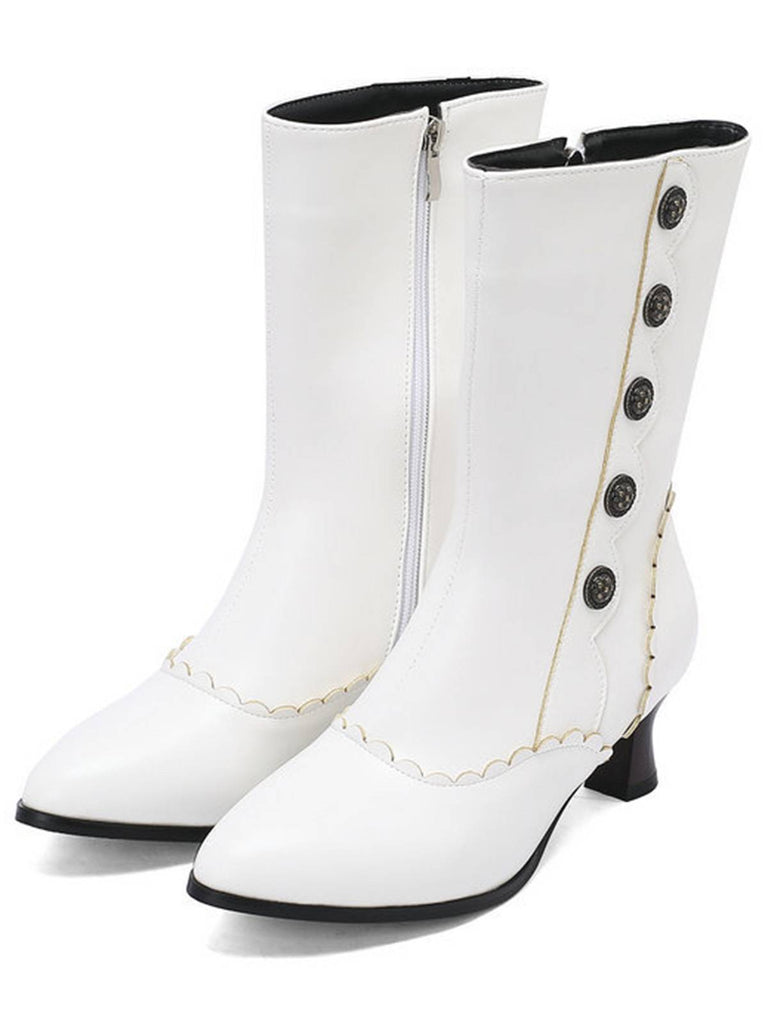 Vintage Leather Suede Button Mid Calf Boots, vintage fashion, retro style - perfect for women who love vintage and retro fashion