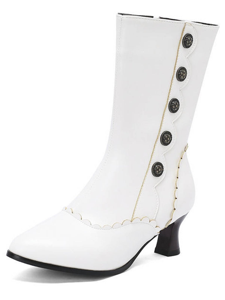 Vintage Leather Suede Button Mid Calf Boots, vintage fashion, retro style - perfect for women who love vintage and retro fashion