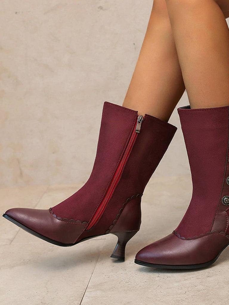 Vintage Leather Suede Button Mid Calf Boots, vintage fashion, retro style - perfect for women who love vintage and retro fashion
