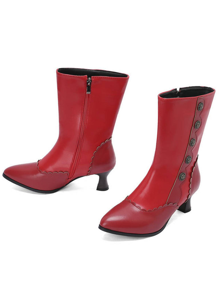 Vintage Leather Suede Button Mid Calf Boots, vintage fashion, retro style - perfect for women who love vintage and retro fashion