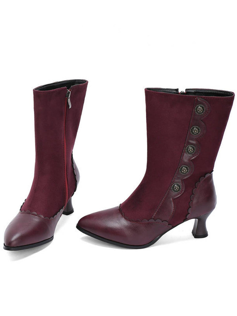 Vintage Leather Suede Button Mid Calf Boots, vintage fashion, retro style - perfect for women who love vintage and retro fashion