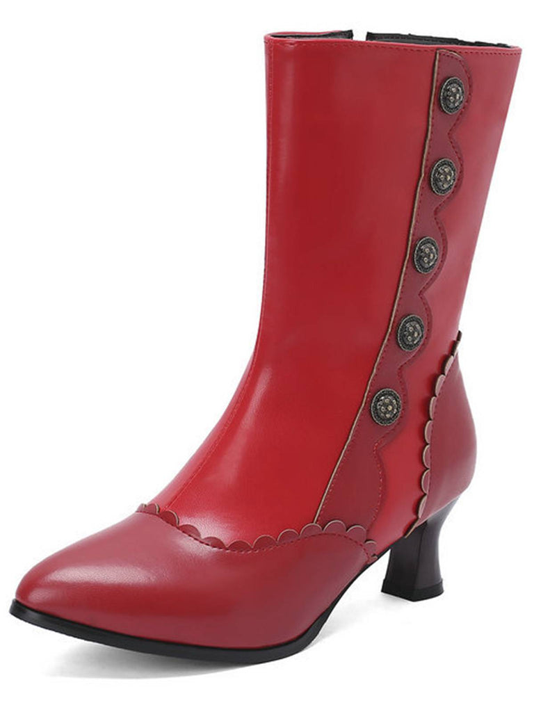 Vintage Leather Suede Button Mid Calf Boots, vintage fashion, retro style - perfect for women who love vintage and retro fashion