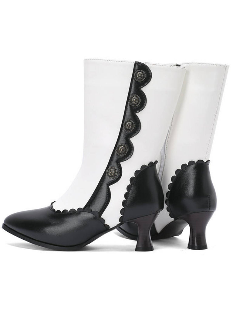 Vintage Leather Suede Button Mid Calf Boots, vintage fashion, retro style - perfect for women who love vintage and retro fashion