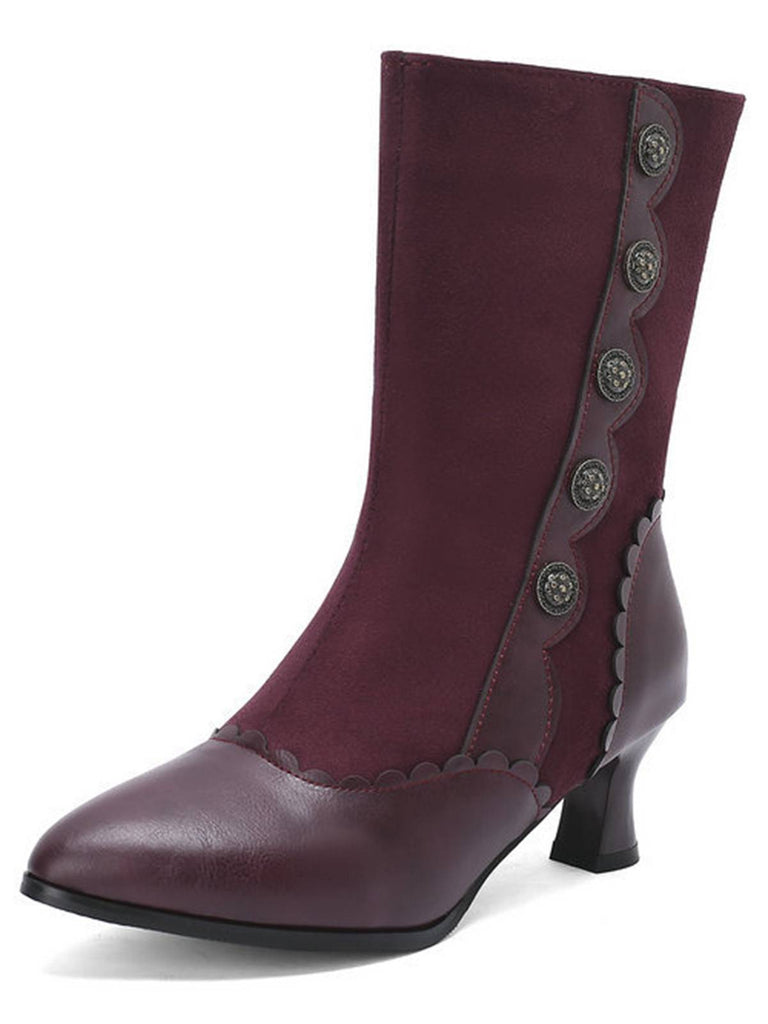 Vintage Leather Suede Button Mid Calf Boots, vintage fashion, retro style - perfect for women who love vintage and retro fashion