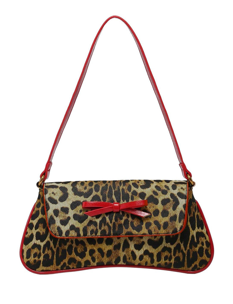 Vintage Leopard Print Single Shoulder Underarm Baguette Bag - vintage fashion, retro style