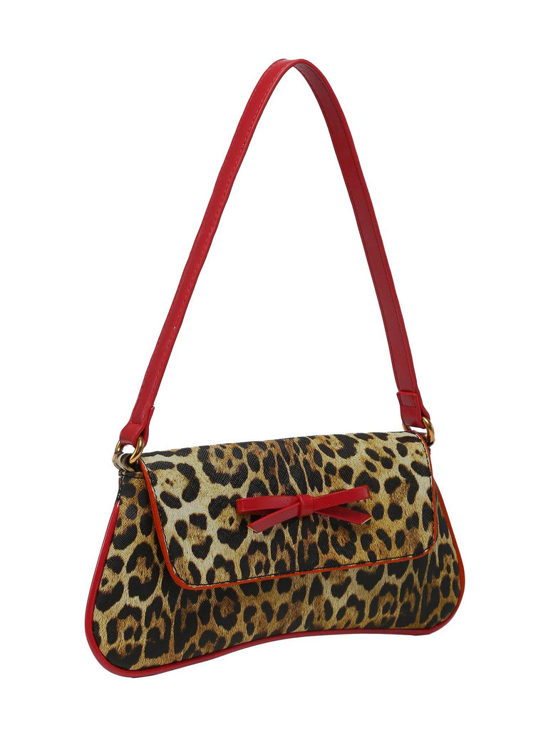 Vintage Leopard Print Single Shoulder Underarm Baguette Bag - vintage fashion, retro style