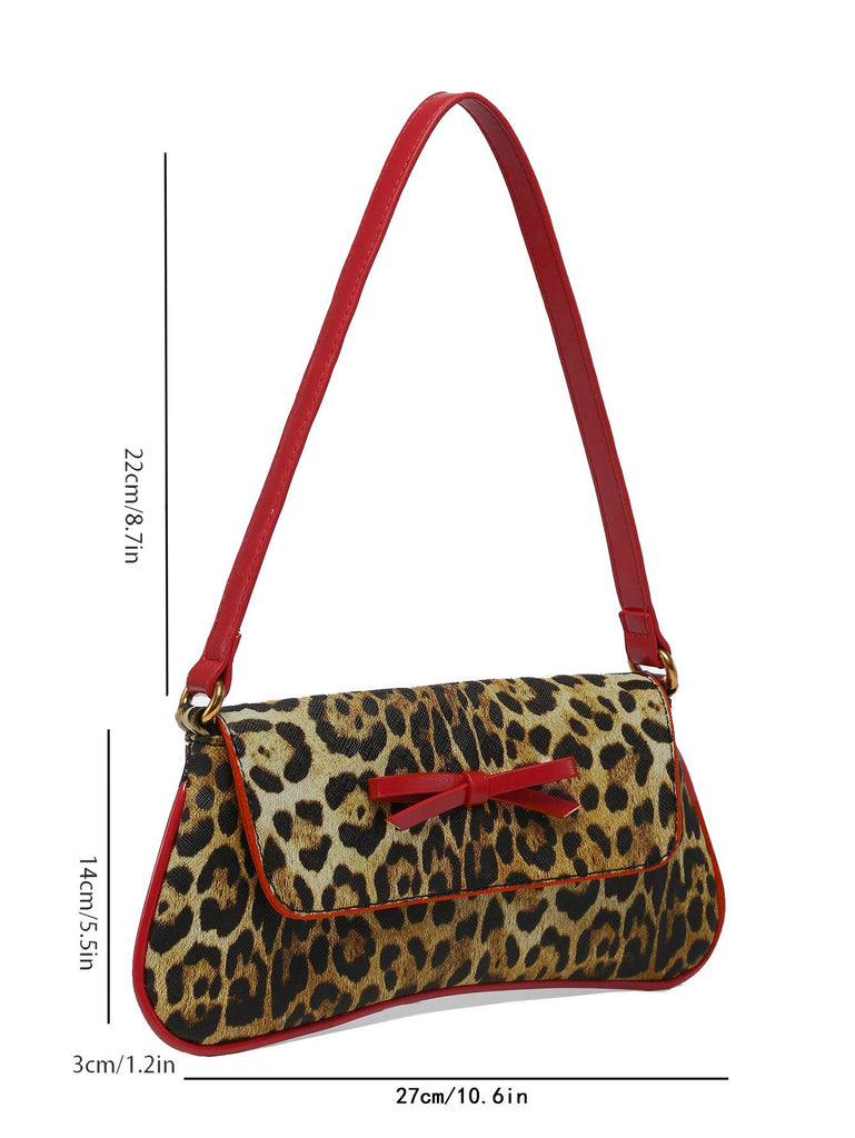 Vintage Leopard Print Single Shoulder Underarm Baguette Bag - vintage fashion, retro style