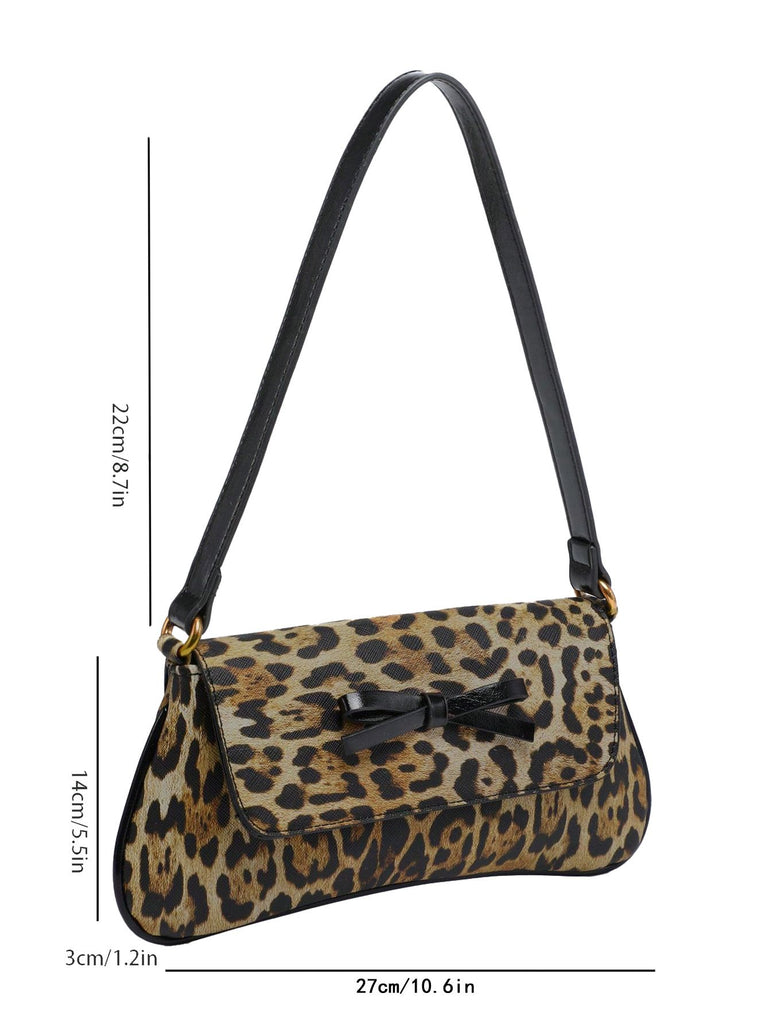 Vintage Leopard Print Single Shoulder Underarm Baguette Bag - vintage fashion, retro style