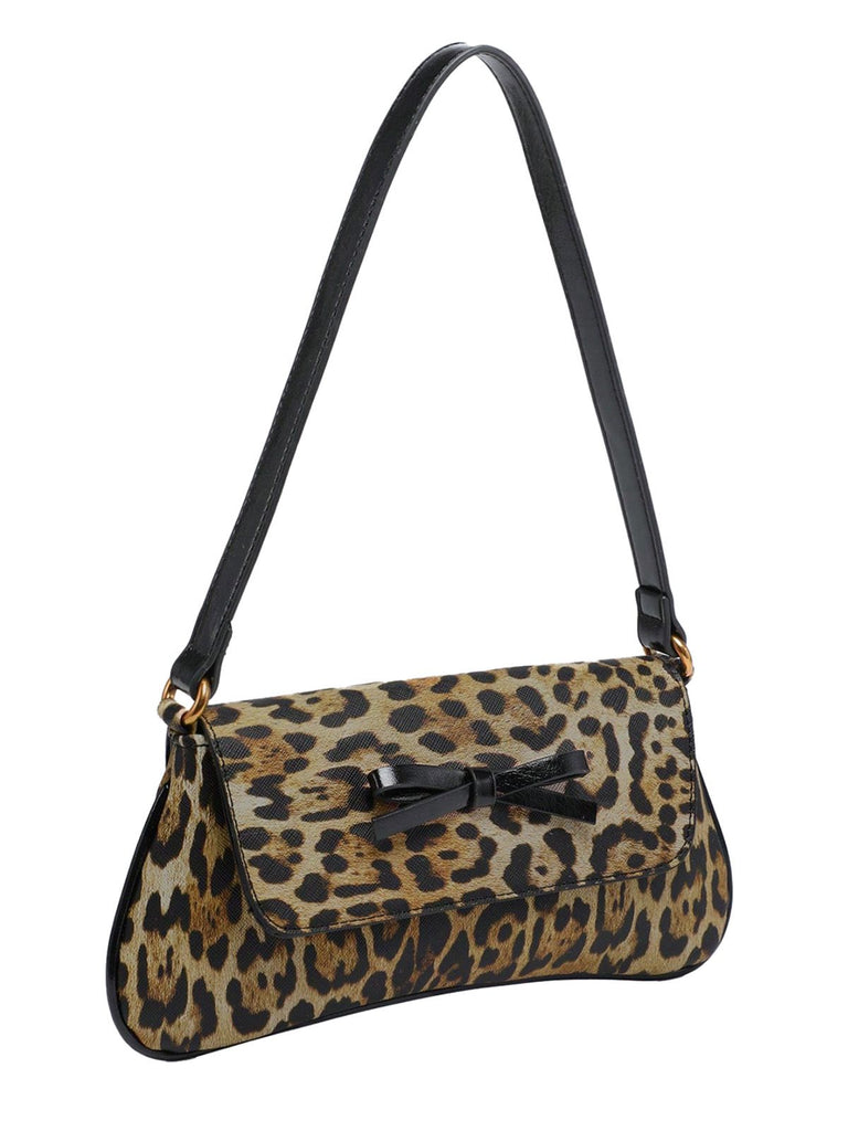 Vintage Leopard Print Single Shoulder Underarm Baguette Bag - vintage fashion, retro style