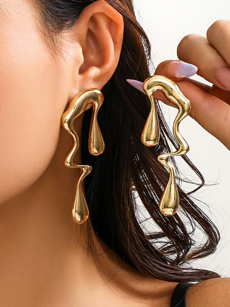 Vintage Liquid Metal Drop Stud Earrings - vintage fashion, retro style