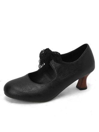 Vintage Mary Jane Lace Bow Heels - vintage shoes, retro heels