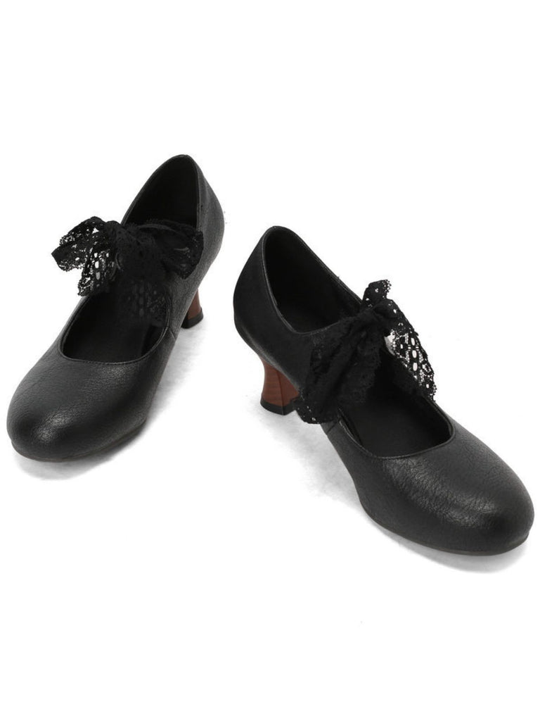 Vintage Mary Jane Lace Bow Heels - vintage shoes, retro heels