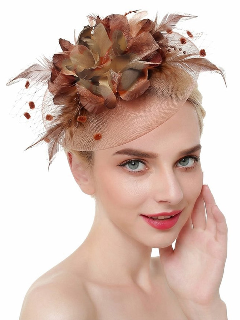 Vintage Mesh Flowers Feathers Bridal Fascinator Headpiece - vintage fashion, retro style