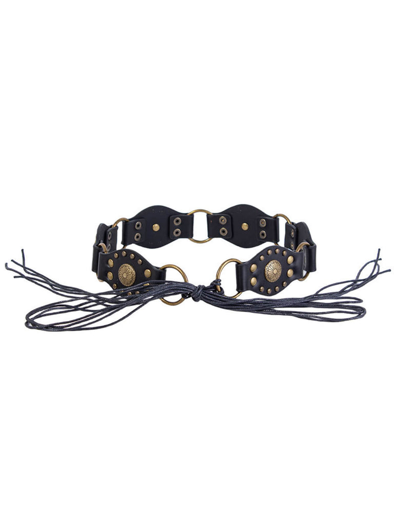 Vintage Metal Buckle Lace-Up Leather Belt - vintage fashion, retro style