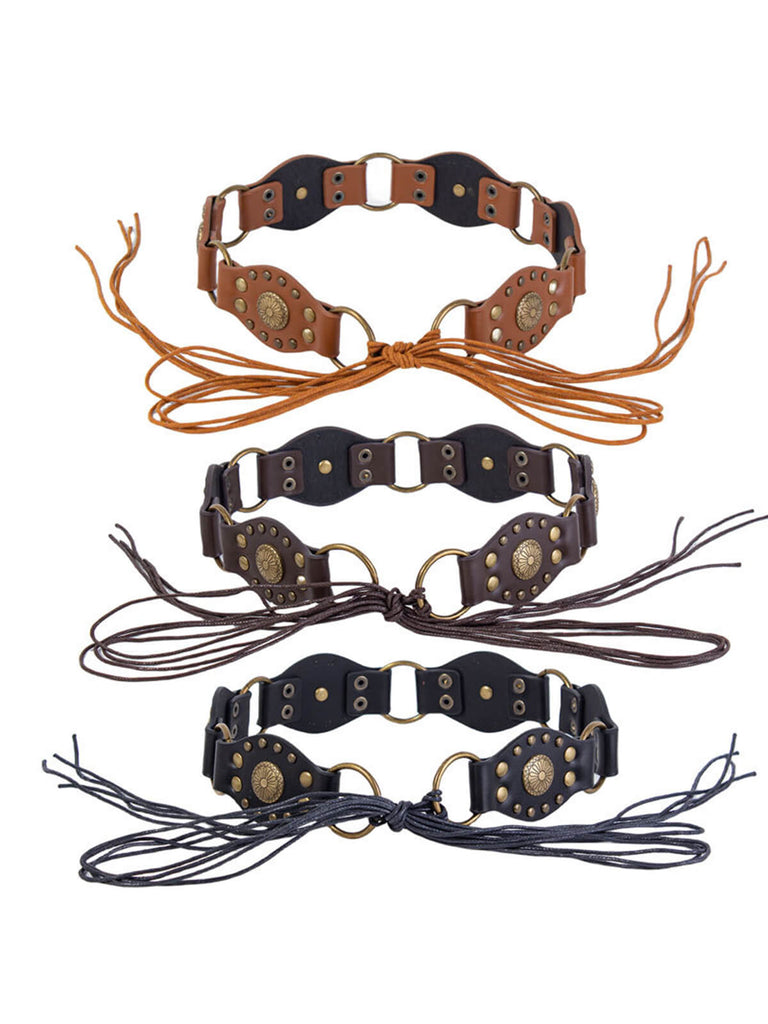 Vintage Metal Buckle Lace-Up Leather Belt - vintage fashion, retro style