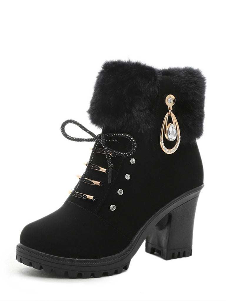 She finds her 1950s story in this Vintage Nubuck Leather Plush Chunky Heel Boots