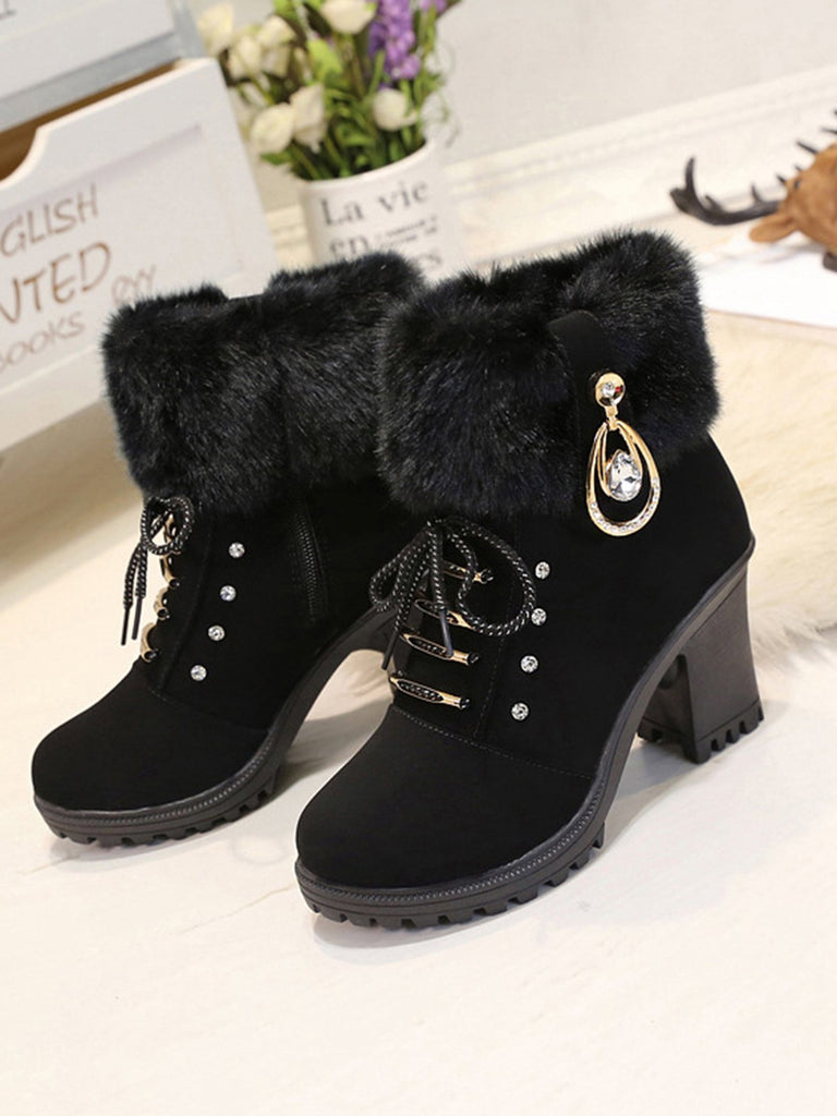 She finds her 1950s story in this Vintage Nubuck Leather Plush Chunky Heel Boots