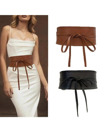 Vintage PU Leather Bow Wide Waistband - vintage fashion, retro style