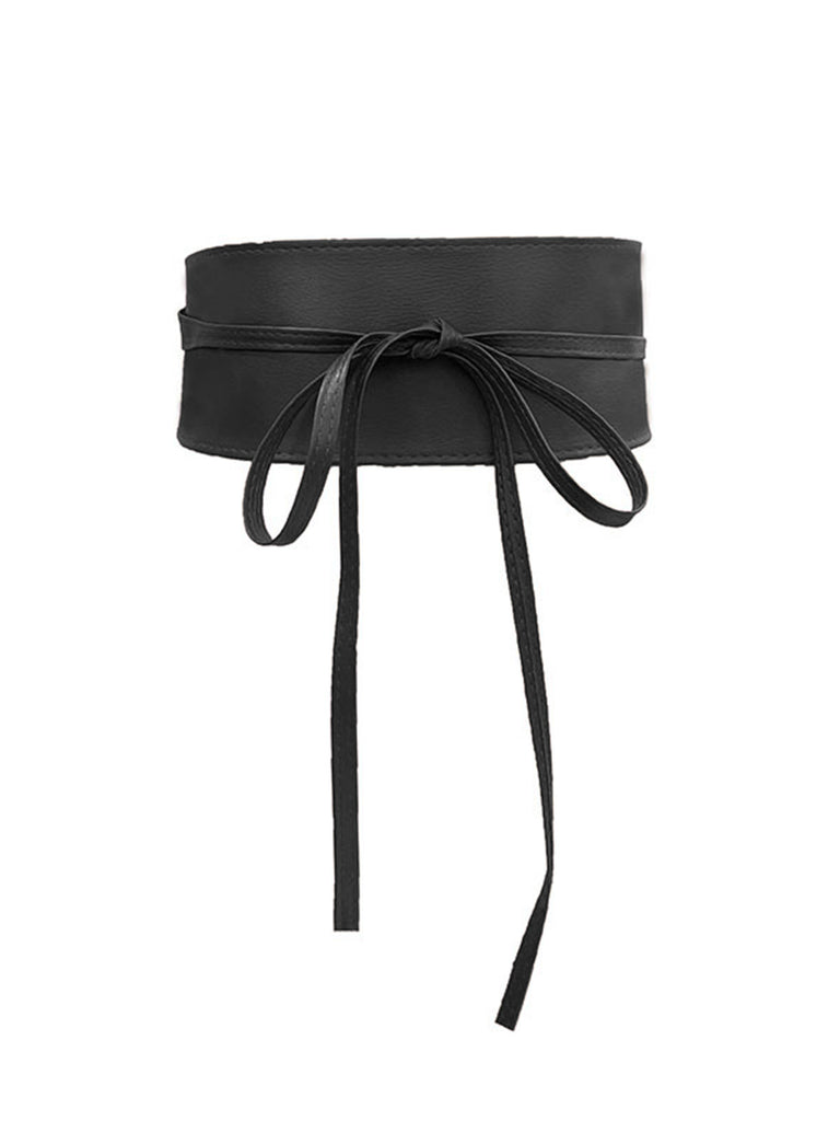Vintage PU Leather Bow Wide Waistband - vintage fashion, retro style