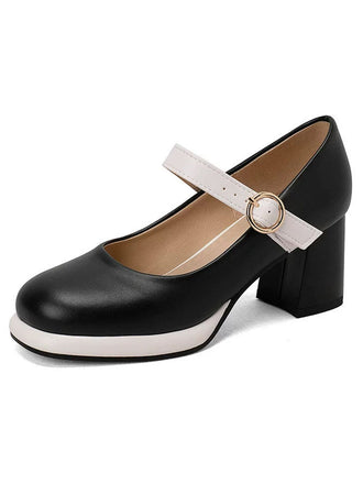 She finds her 1950s story in this Vintage PU Round Toe Mary Janes Chunky Heels