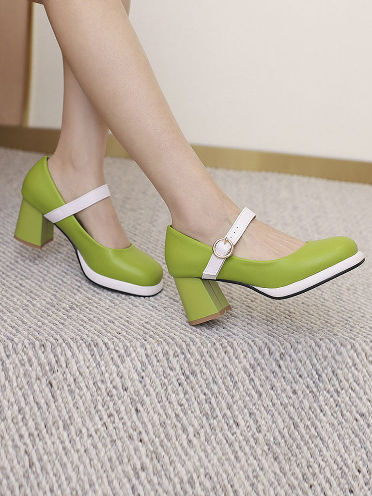 Vintage PU Round Toe Mary Janes Chunky Heels — 1950s style that transcends decades