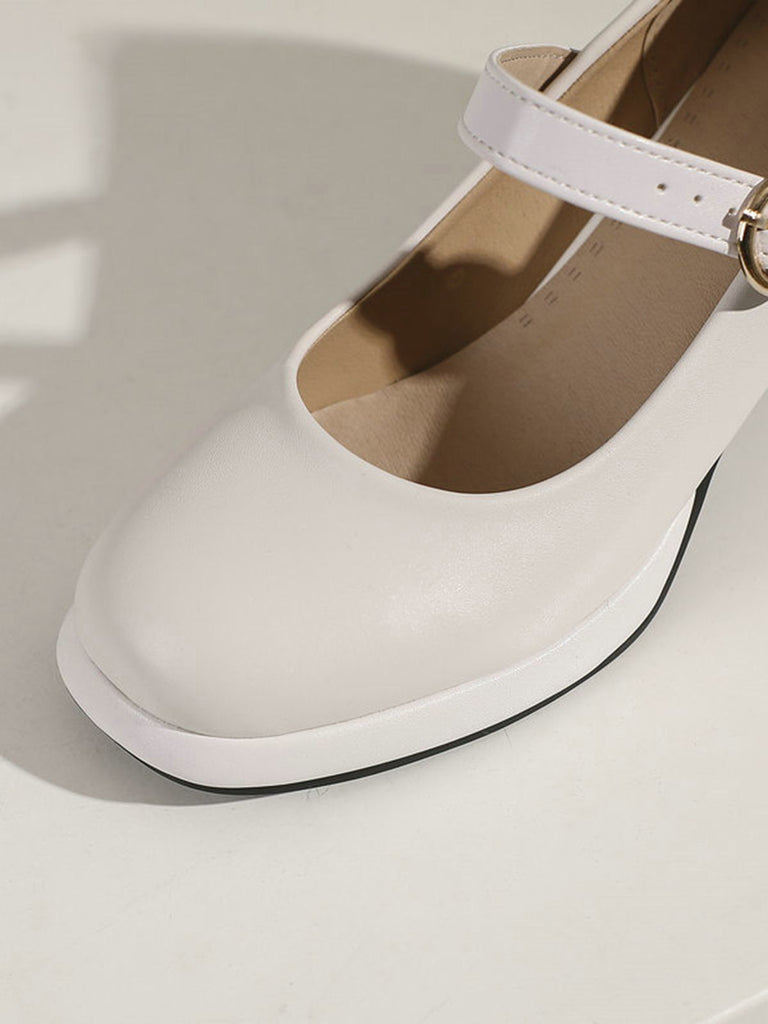 Vintage PU Round Toe Mary Janes Chunky Heels — 1950s style that transcends decades