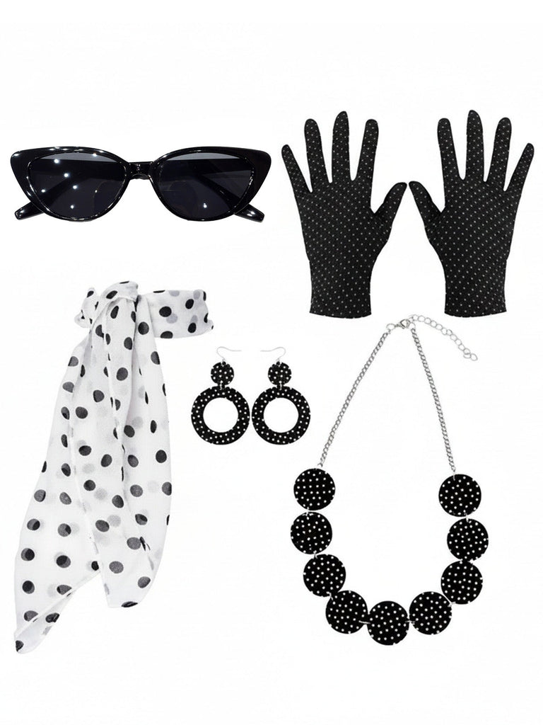 Black 1950s Party Polka Dot Earrings Necklace Accessories Set