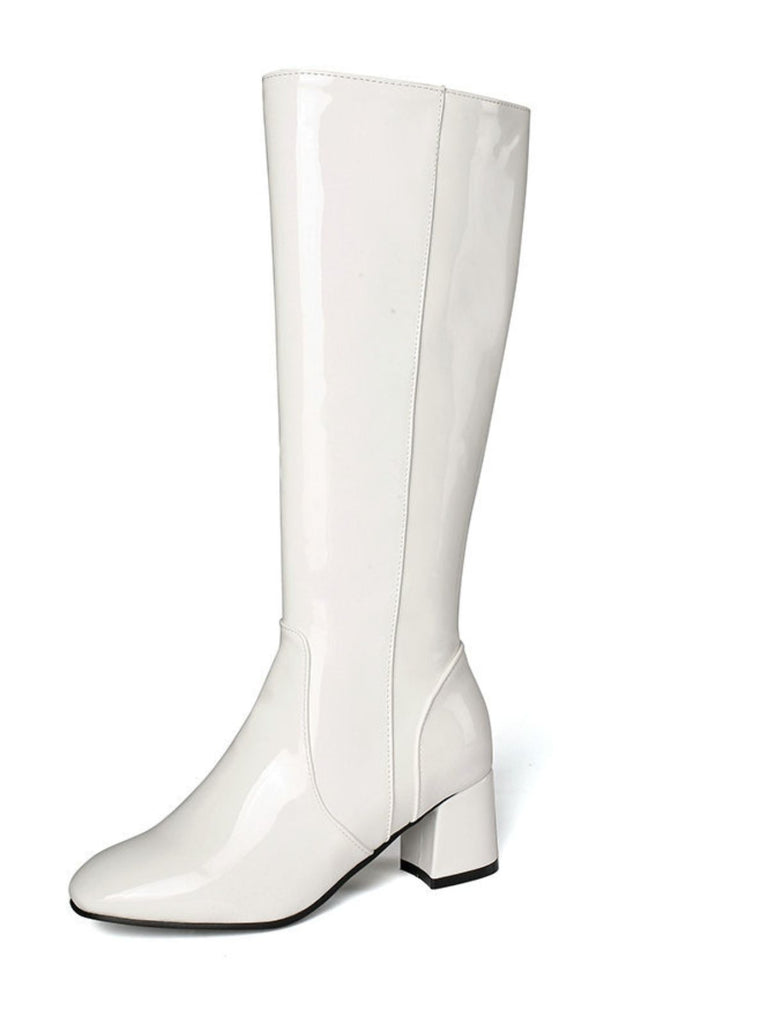 Vintage Patent Leather Block Heel Knee-High Boots - vintage shoes, retro heels