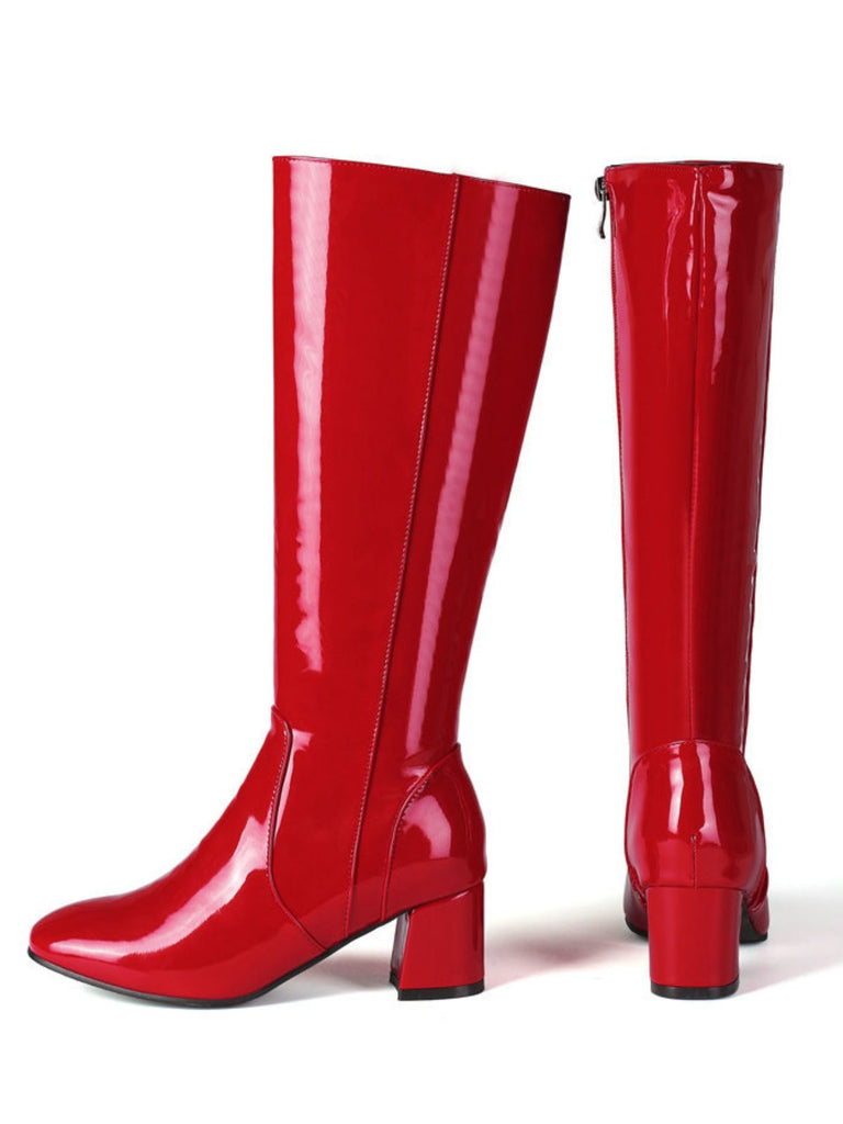 Vintage Patent Leather Block Heel Knee-High Boots - vintage shoes, retro heels