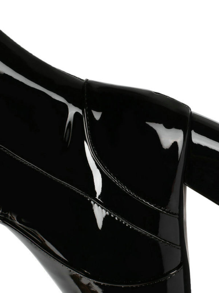 Vintage Patent Leather Block Heel Knee-High Boots - vintage shoes, retro heels
