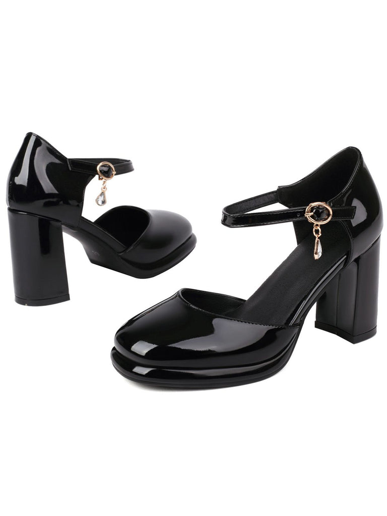 Vintage Patent leather Ankle-Strap Block Heel Pumps - vintage shoes, retro heels