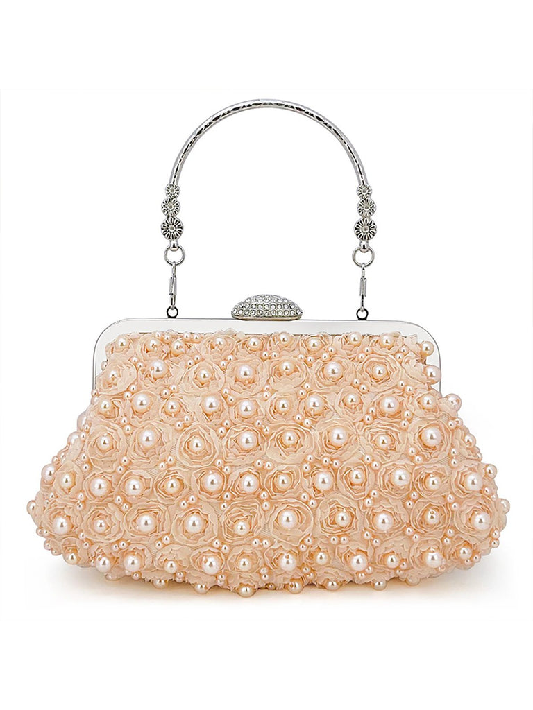 Vintage Pearl & 3D Flower Tote Bag - vintage fashion, retro style