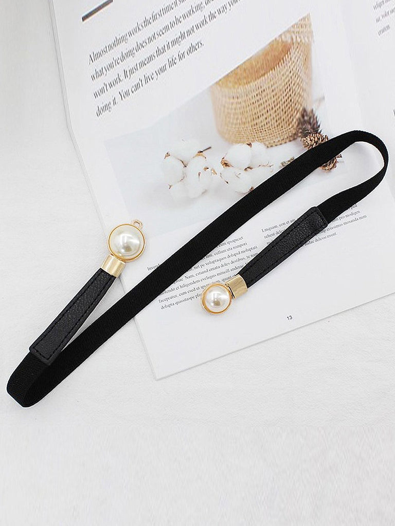 Vintage Pearl Buckle Thin Belt - vintage fashion, retro style