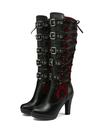 Vintage Punk Lace-Up Lace High Heel Boots - vintage shoes, retro heels