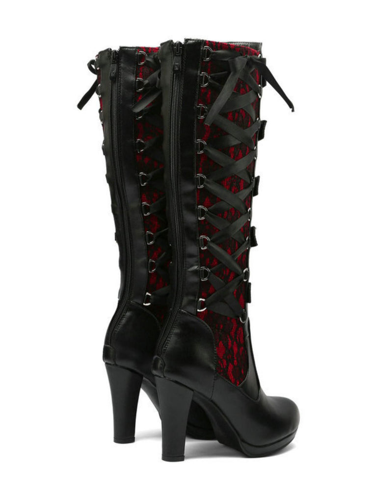 Vintage Punk Lace-Up Lace High Heel Boots - vintage shoes, retro heels