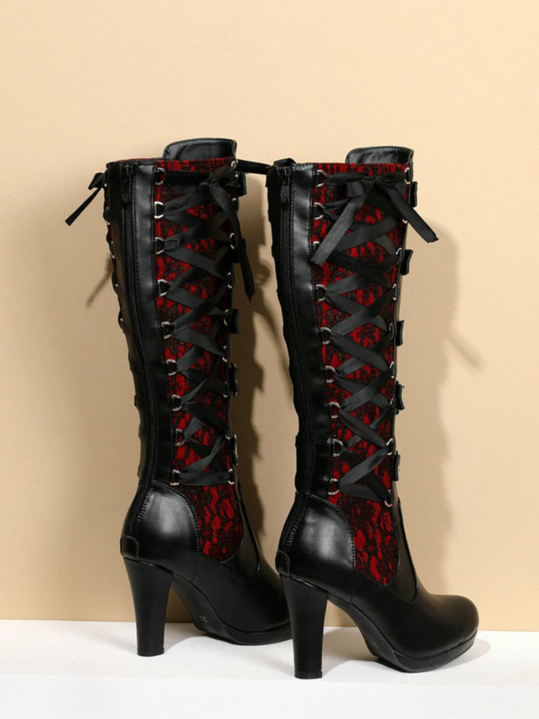 Vintage Punk Lace-Up Lace High Heel Boots - vintage shoes, retro heels