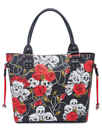 Vintage Punk Skull & Rose Print Handbag - vintage fashion, retro style