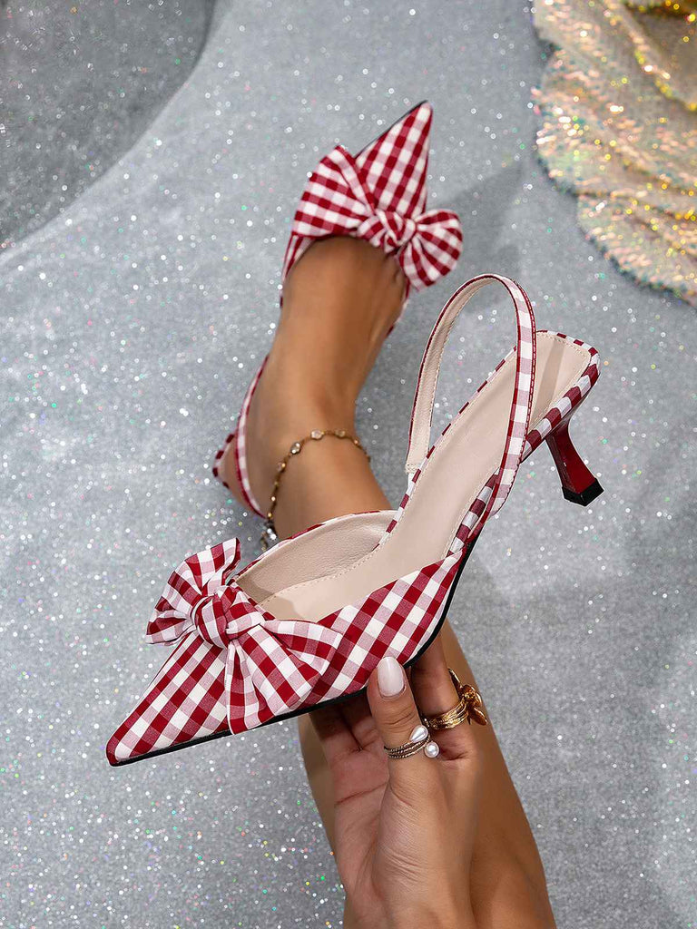 Vintage Red Plaid Bowknot Heels - vintage fashion, retro style, classic elegance for vintage lovers