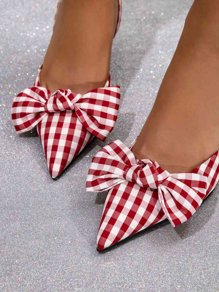 Vintage Red Plaid Bowknot Heels: beautiful vintage fashion, retro style, classic elegance with timeless appeal