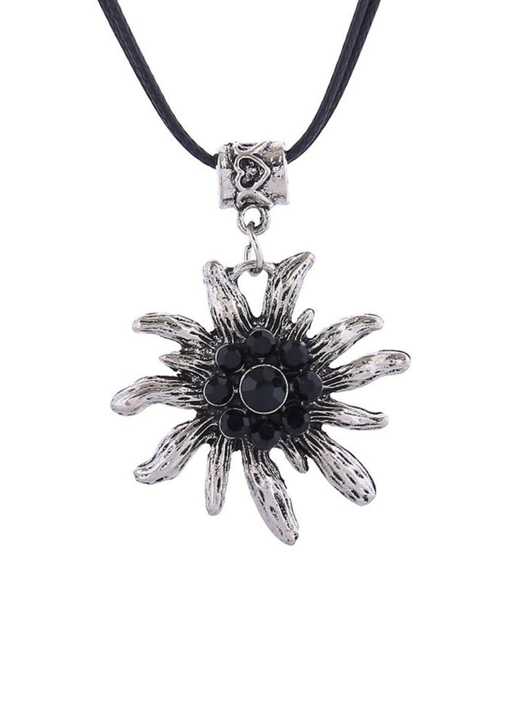 Vintage Rhinestone Edelweiss Dangle Necklace - vintage fashion, retro style